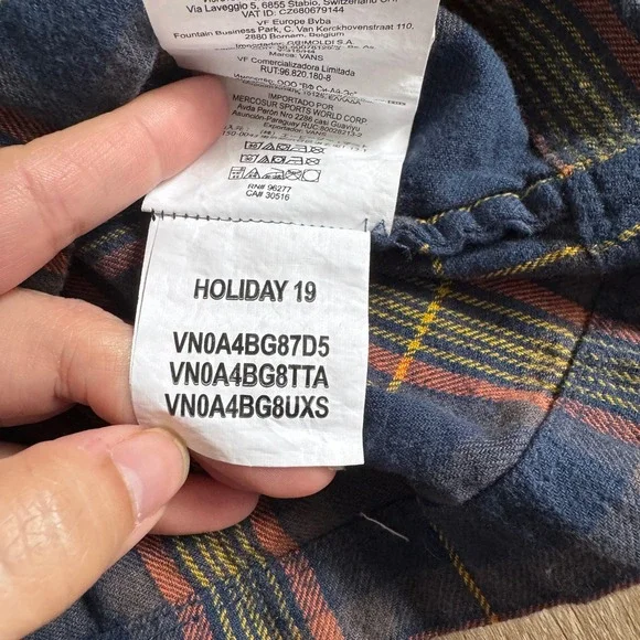 Vans Flannel Shirt Womens XL Navy Blue Orange Plaid Cropped Long Sleeve - Picture 4 of 8